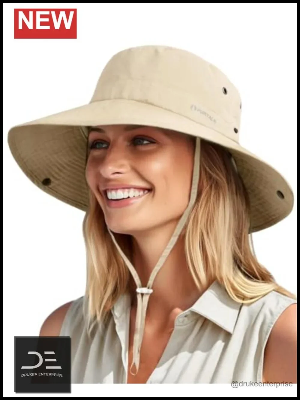 Nylon Sun Hat with Ponytail Hole Wide Brim Packable Cowboy Bucket Hat